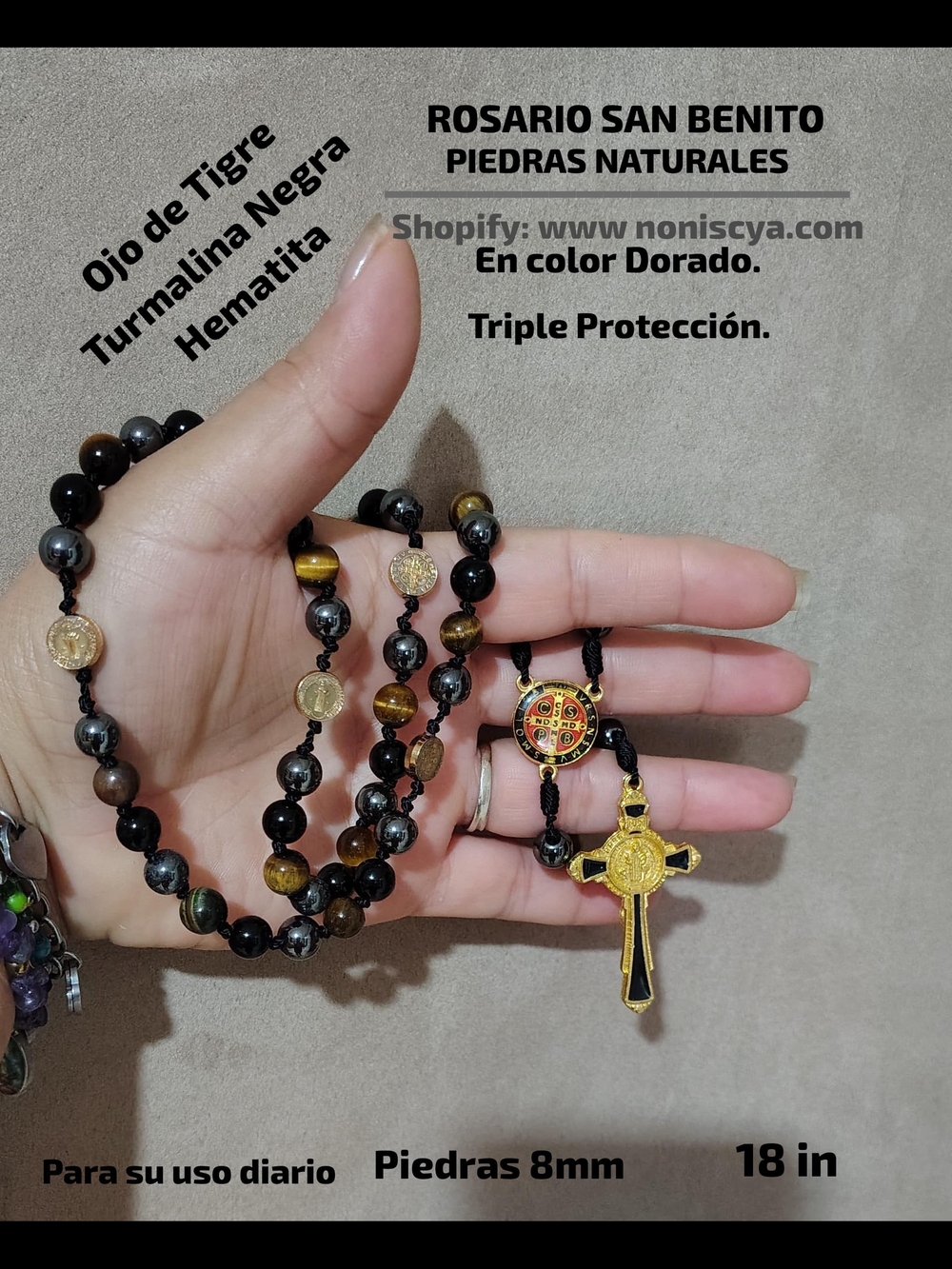 Saint Benedict Rosary with gold accents – triple protection.